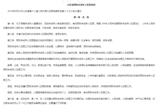 山东省预防未成年人犯罪条例