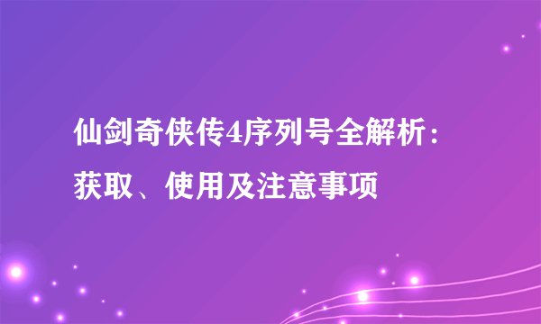 仙剑奇侠传4序列号全解析：获取、使用及注意事项