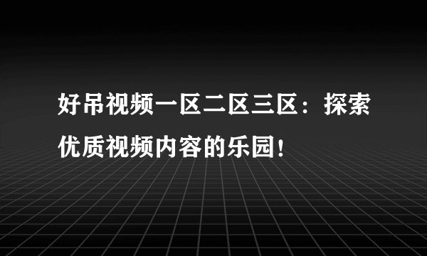 好吊视频一区二区三区：探索优质视频内容的乐园！
