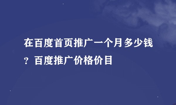 在百度首页推广一个月多少钱？百度推广价格价目