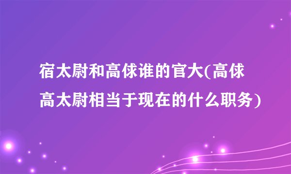 宿太尉和高俅谁的官大(高俅高太尉相当于现在的什么职务)