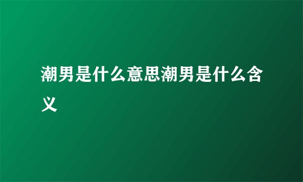 潮男是什么意思潮男是什么含义