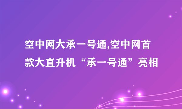 空中网大承一号通,空中网首款大直升机“承一号通”亮相