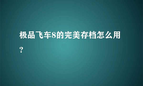 极品飞车8的完美存档怎么用？