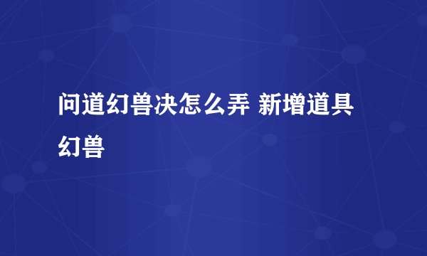 问道幻兽决怎么弄 新增道具幻兽玦
