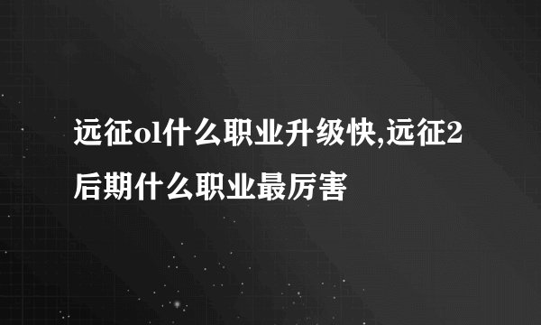 远征ol什么职业升级快,远征2后期什么职业最厉害