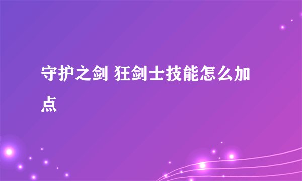 守护之剑 狂剑士技能怎么加点