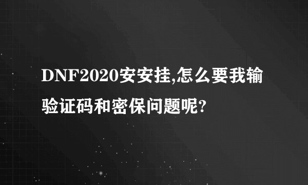 DNF2020安安挂,怎么要我输验证码和密保问题呢?