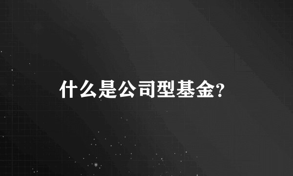 什么是公司型基金？