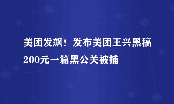 美团发飙！发布美团王兴黑稿200元一篇黑公关被捕