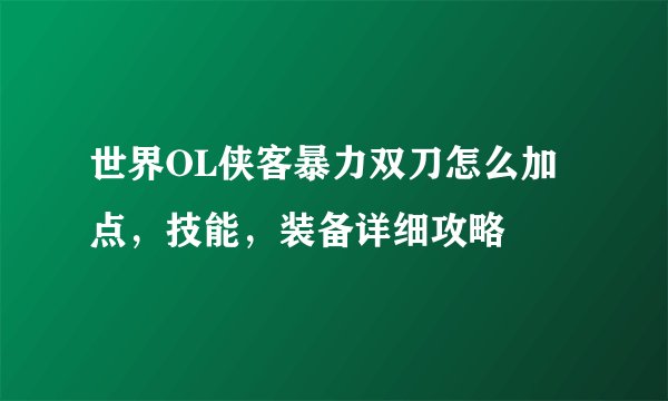 世界OL侠客暴力双刀怎么加点，技能，装备详细攻略