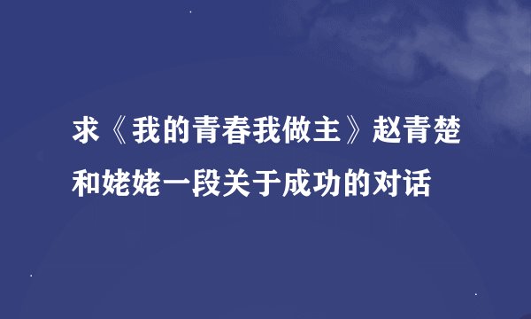 求《我的青春我做主》赵青楚和姥姥一段关于成功的对话