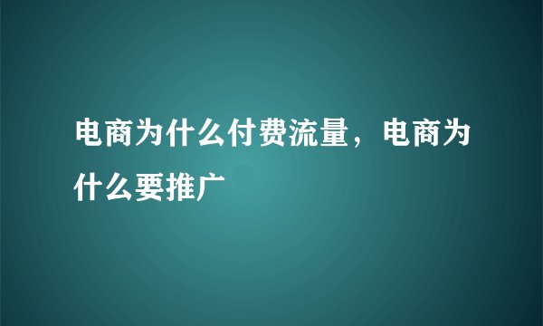 电商为什么付费流量，电商为什么要推广