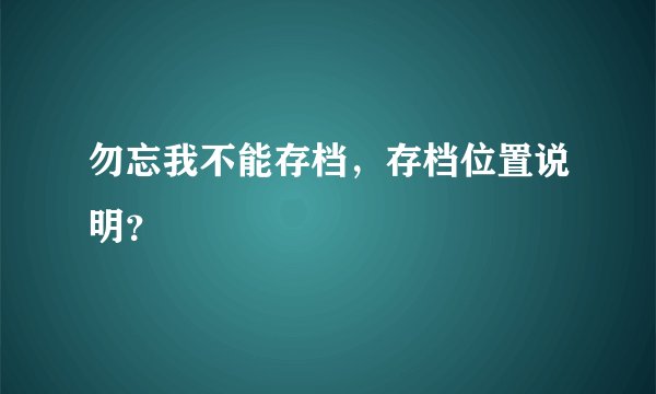 勿忘我不能存档,存档位置说明?