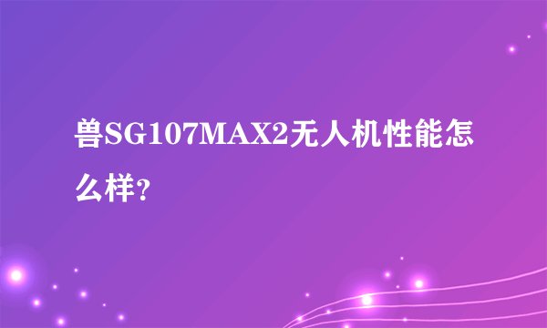 兽SG107MAX2无人机性能怎么样?