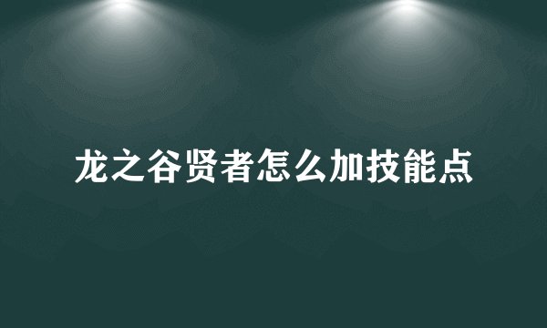 龙之谷贤者怎么加技能点