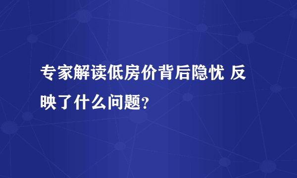 专家解读低房价背后隐忧 反映了什么问题？