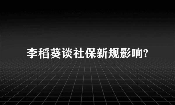 李稻葵谈社保新规影响?