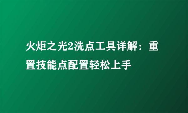 火炬之光2洗点工具详解:重置技能点配置轻松上手