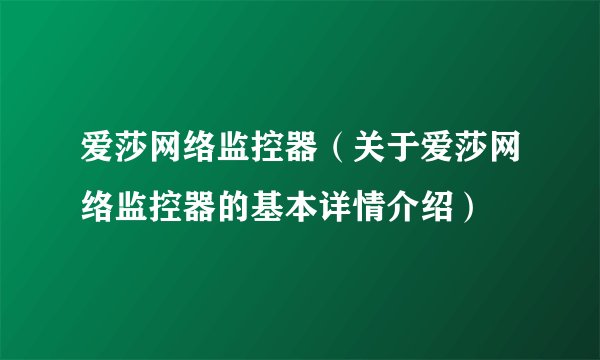 爱莎网络监控器（关于爱莎网络监控器的基本详情介绍）