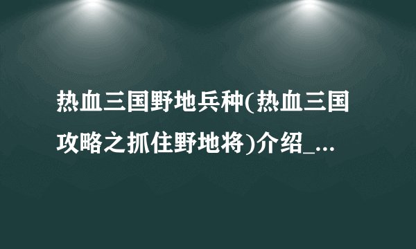 热血三国野地兵种(热血三国攻略之抓住野地将)介绍_热血三国野地兵种(热血三国攻略之抓住野地将)是什么