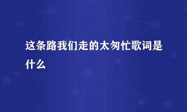 这条路我们走的太匆忙歌词是什么