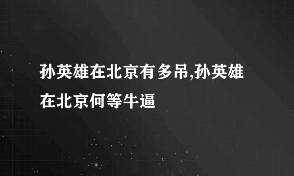 孙英雄在北京有多吊,孙英雄在北京何等牛逼