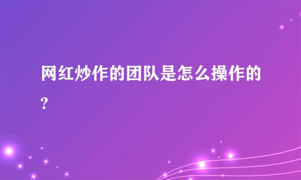 网红炒作的团队是怎么操作的?