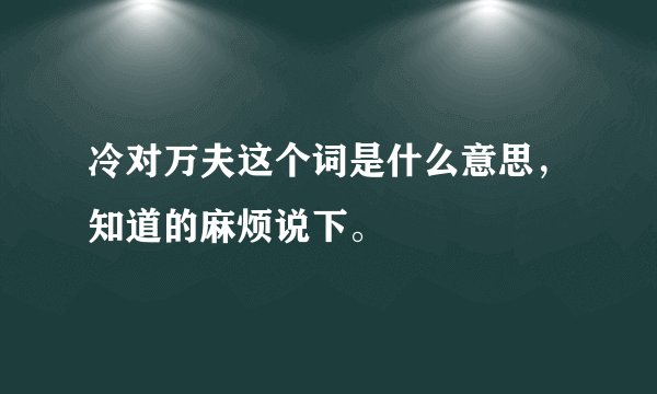 冷对万夫这个词是什么意思，知道的麻烦说下。
