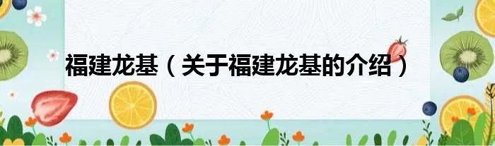 福建龙基（关于福建龙基的介绍）