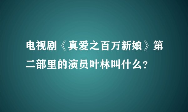 电视剧《真爱之百万新娘》第二部里的演员叶林叫什么？