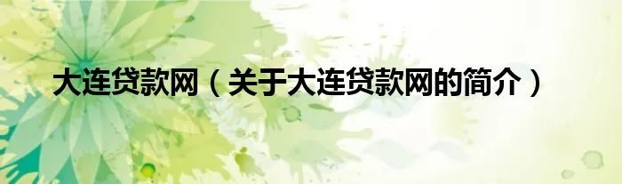 大连贷款网（关于大连贷款网的简介）