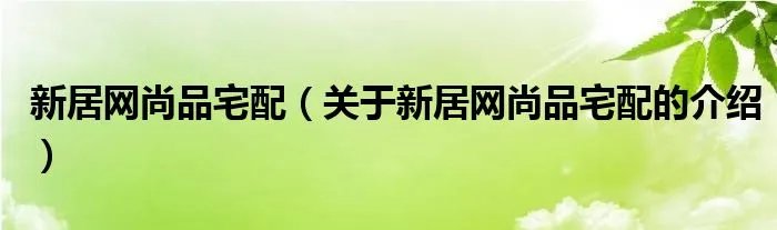 新居网尚品宅配（关于新居网尚品宅配的介绍）