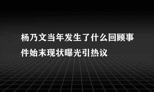 杨乃文当年发生了什么回顾事件始末现状曝光引热议