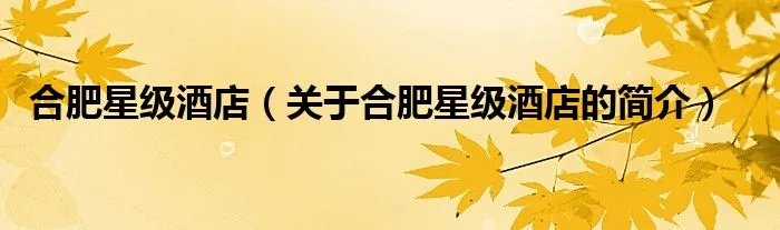 合肥星级酒店（关于合肥星级酒店的简介）