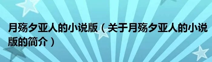 月殇夕亚人的小说版（关于月殇夕亚人的小说版的简介）
