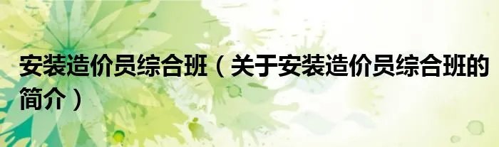 安装造价员综合班（关于安装造价员综合班的简介）