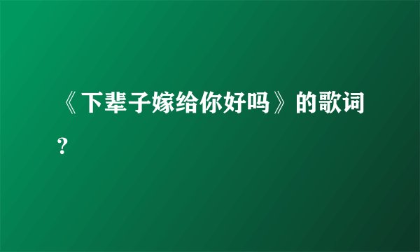 《下辈子嫁给你好吗》的歌词？