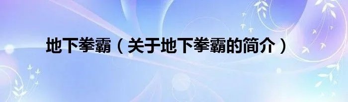 地下拳霸（关于地下拳霸的简介）