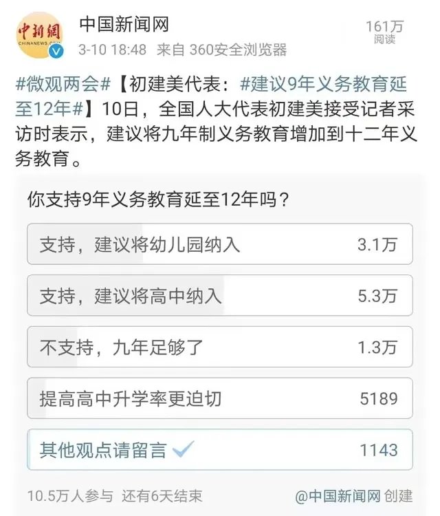 代表建议9年义务教育延至12年,目前我国的发展能够负担得了吗?