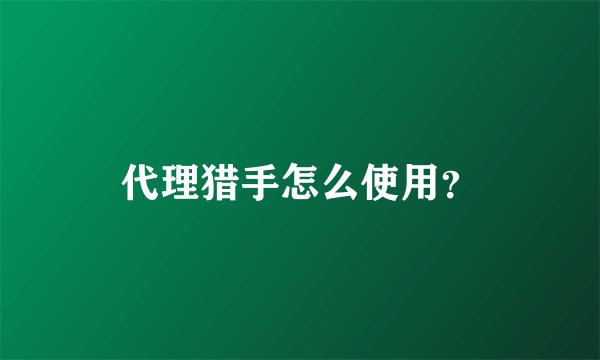 代理猎手怎么使用？
