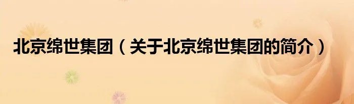 北京绵世集团（关于北京绵世集团的简介）