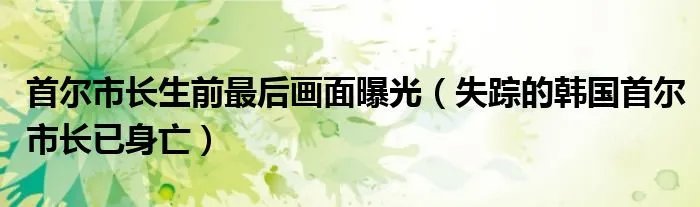 首尔市长生前最后画面曝光(失踪的韩国首尔市长已身亡)