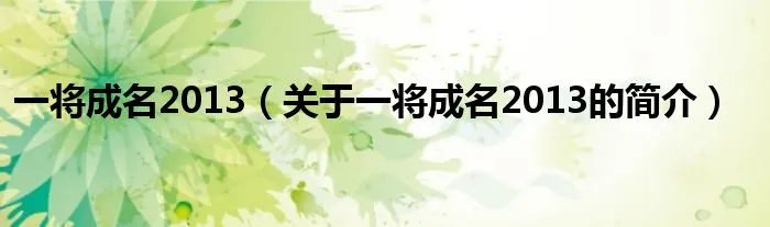 一将成名2013(关于一将成名2013的简介)