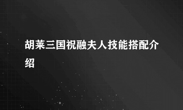 胡莱三国祝融夫人技能搭配介绍