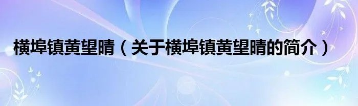 横埠镇黄望晴（关于横埠镇黄望晴的简介）