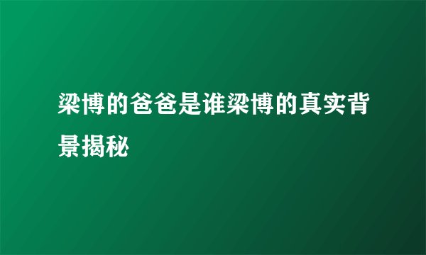 梁博的爸爸是谁梁博的真实背景揭秘