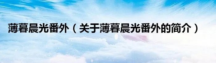 薄暮晨光番外（关于薄暮晨光番外的简介）