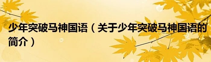 少年突破马神国语（关于少年突破马神国语的简介）