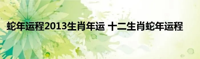 蛇年运程2013生肖年运 十二生肖蛇年运程